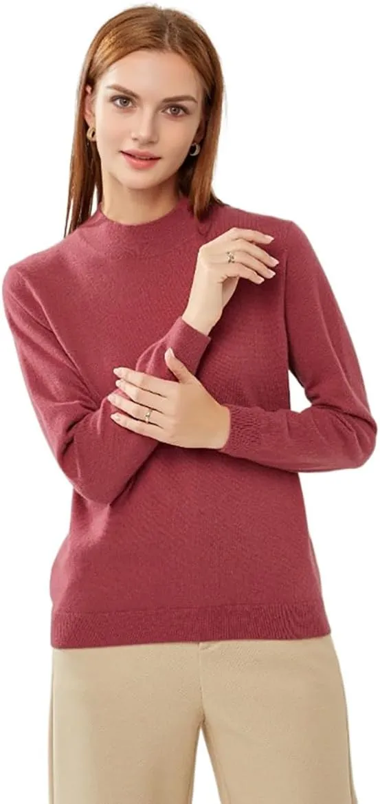 100% Pure Cashmere Sweaters for Women Mockneck Long Sleeve Warm Soft Lightweight Knit Pullover