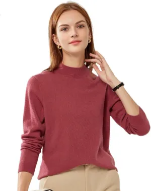 100% Pure Cashmere Sweaters for Women Mockneck Long Sleeve Warm Soft Lightweight Knit Pullover