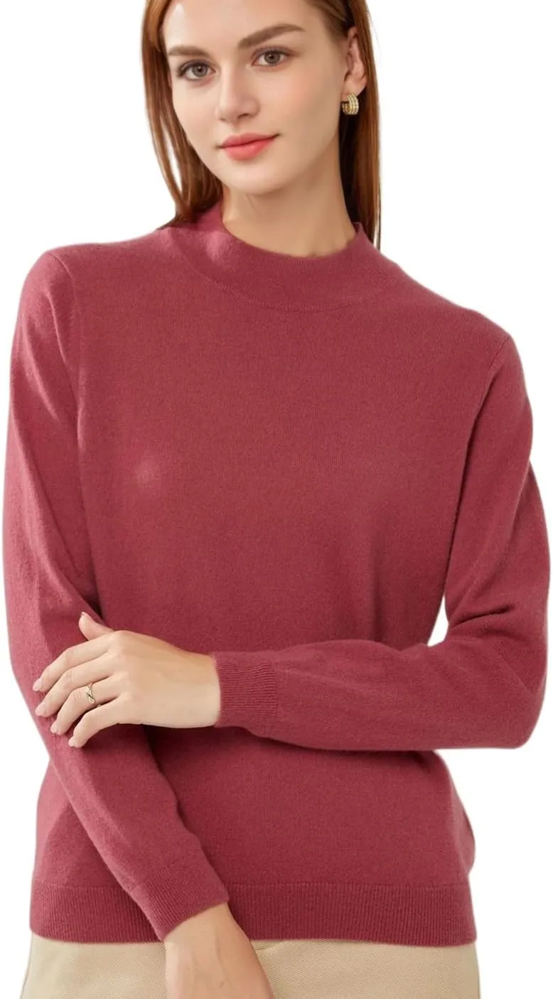 100% Pure Cashmere Sweaters for Women Mockneck Long Sleeve Warm Soft Lightweight Knit Pullover