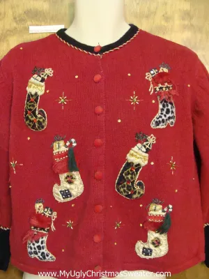 Animal Print Stockings Ugly Festive Xmas Sweater