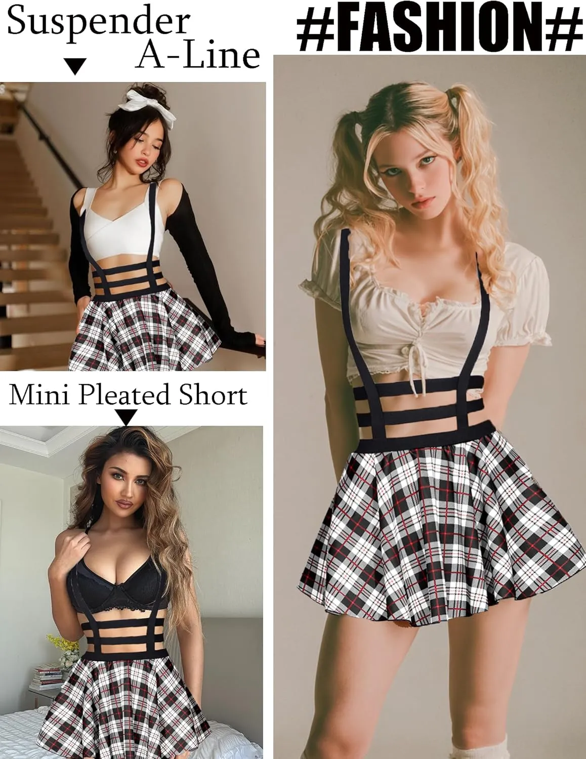 Avidlove Women Sexy Skirts Suspender Skirt - A-Line Mini Pleated Short Braces Skirt