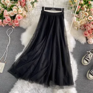 Beaded Mid Length  A Line Fairy Mesh Skirt 1695