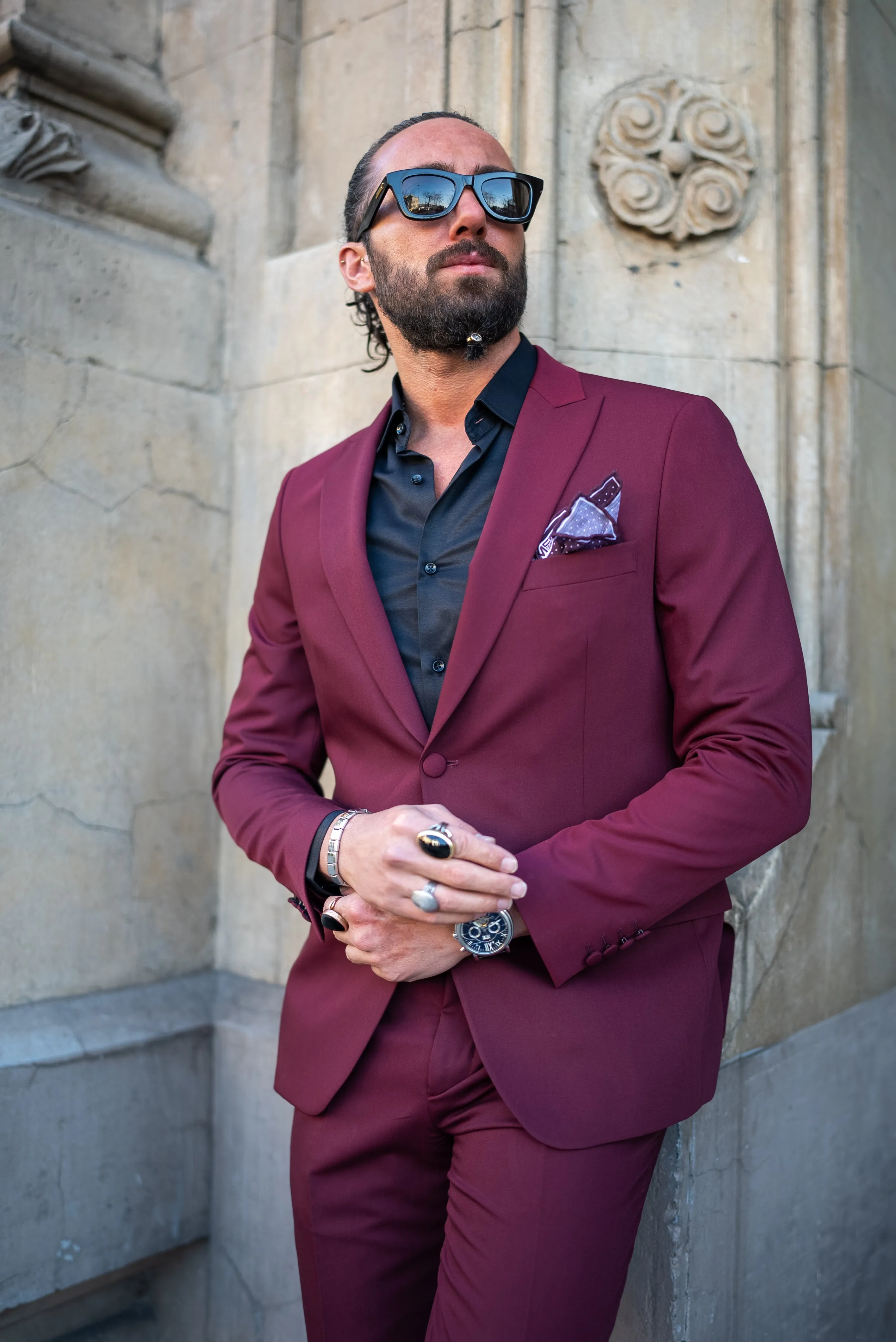 Bojoni Bath Slim Fit Burgundy Suit
