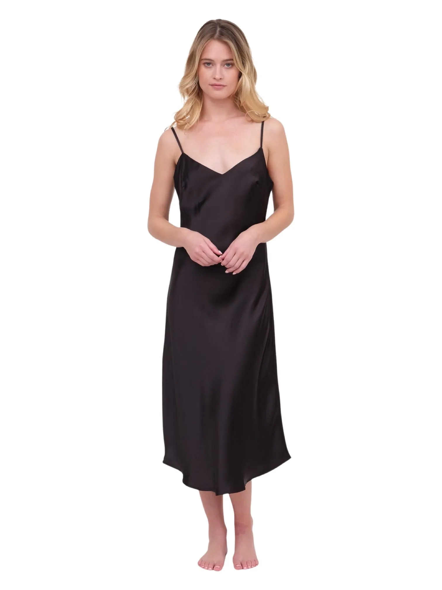 Buttery Satin Midi Dress - Black