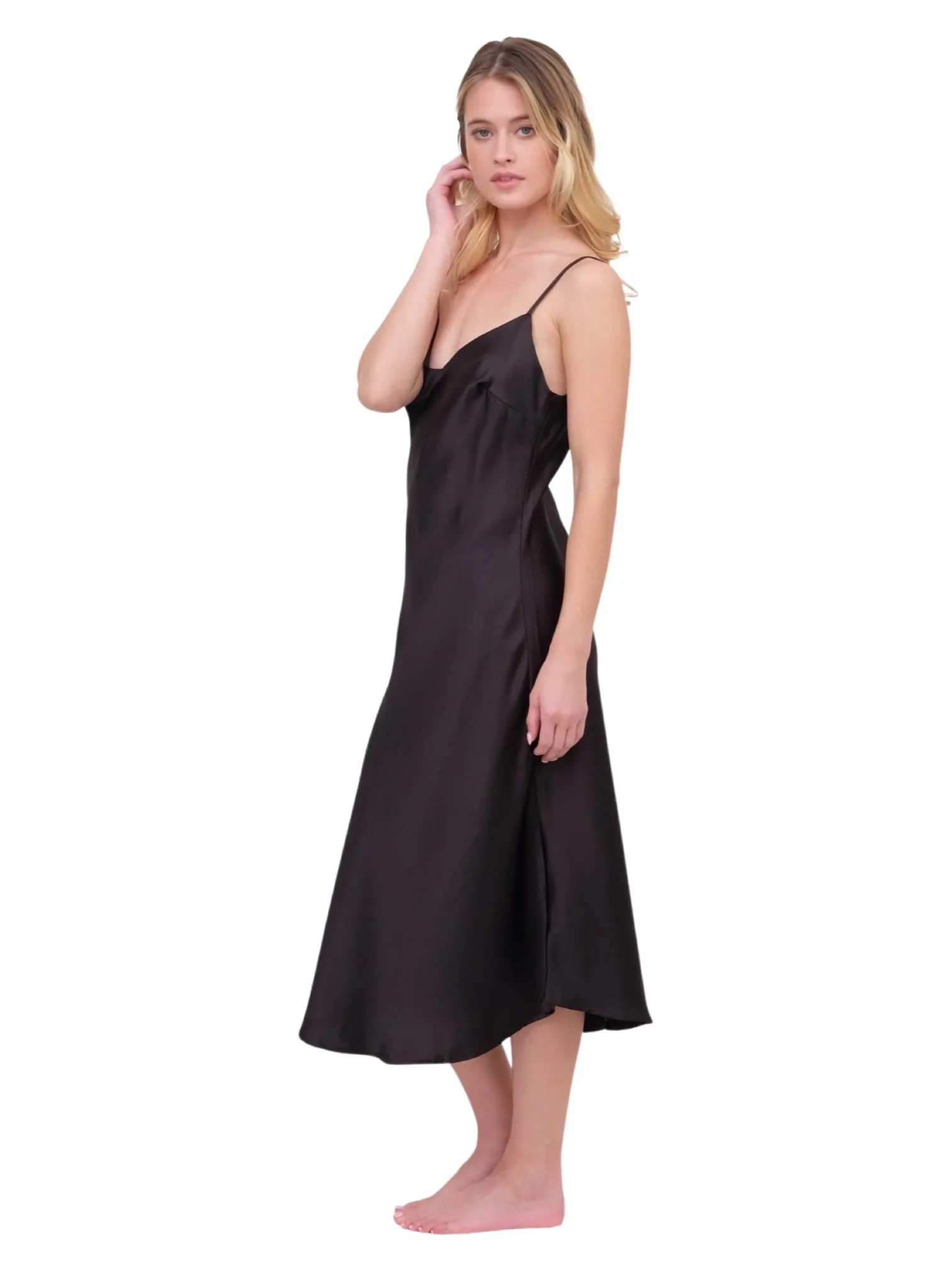 Buttery Satin Midi Dress - Black