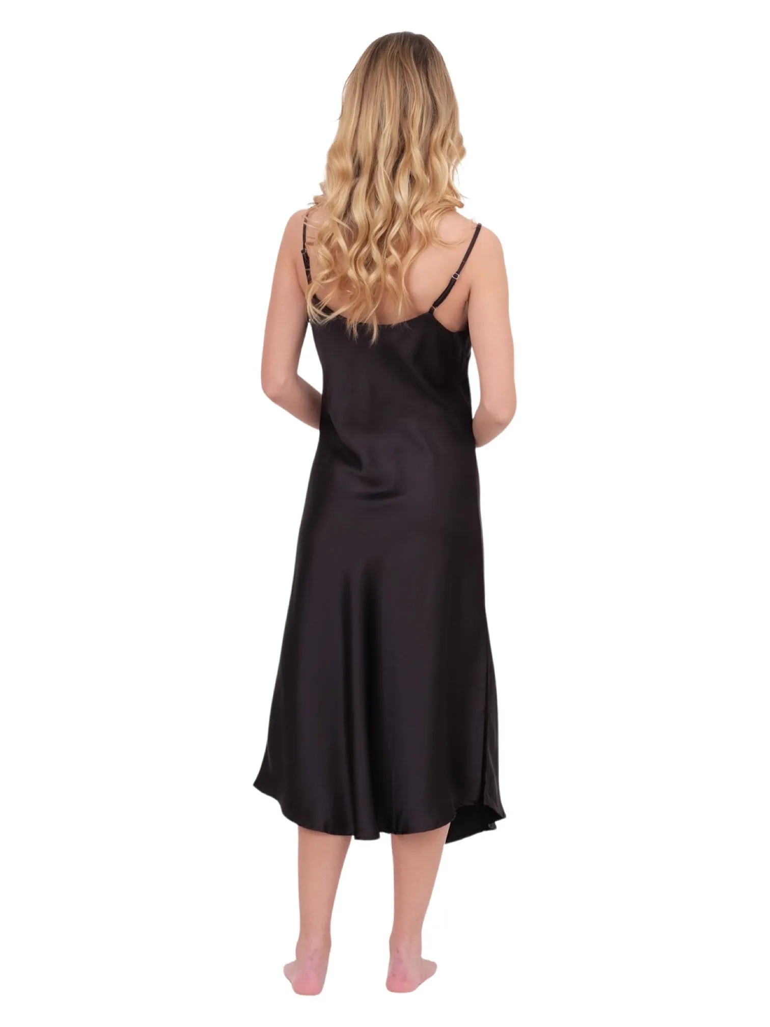 Buttery Satin Midi Dress - Black