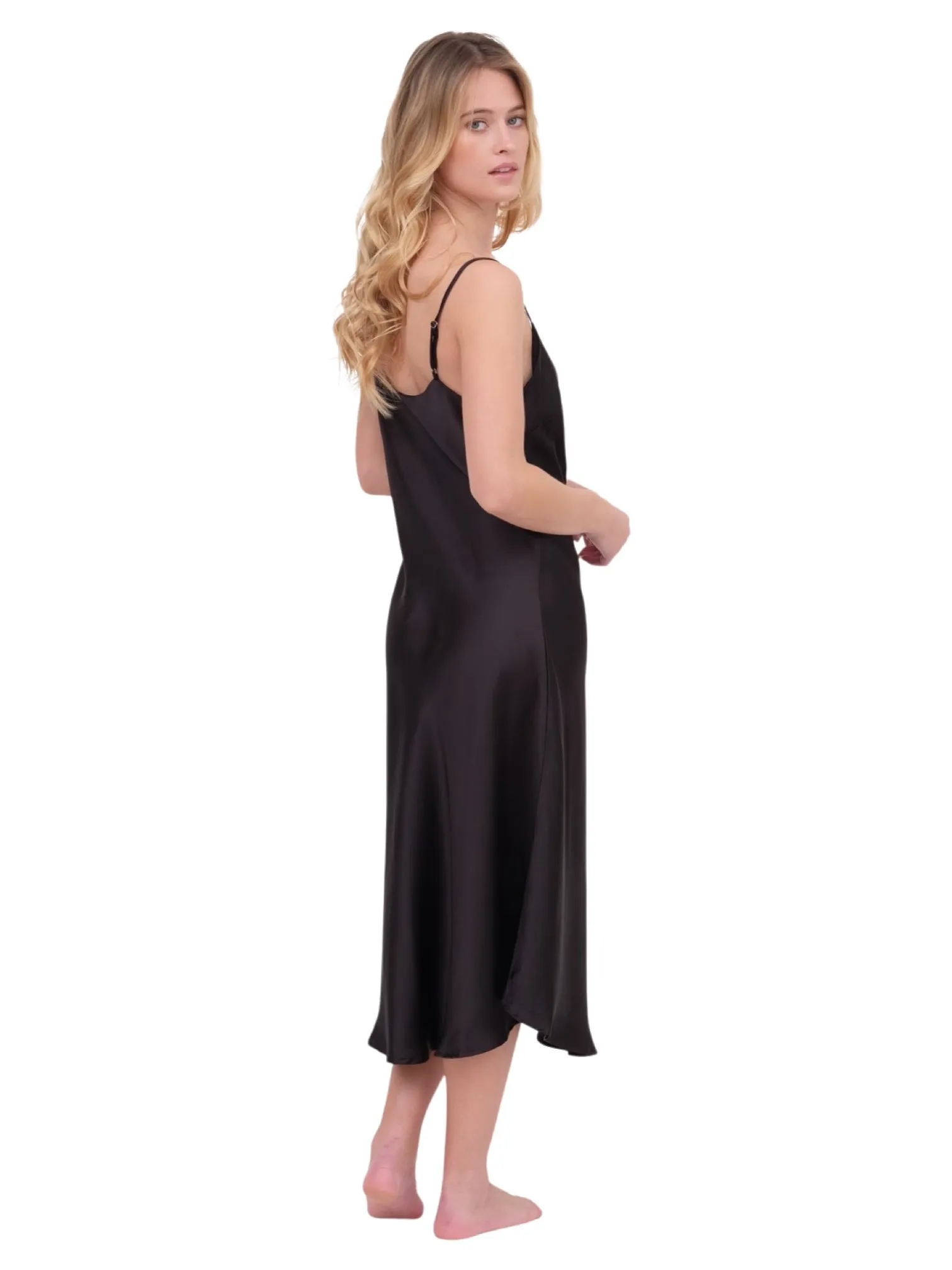 Buttery Satin Midi Dress - Black
