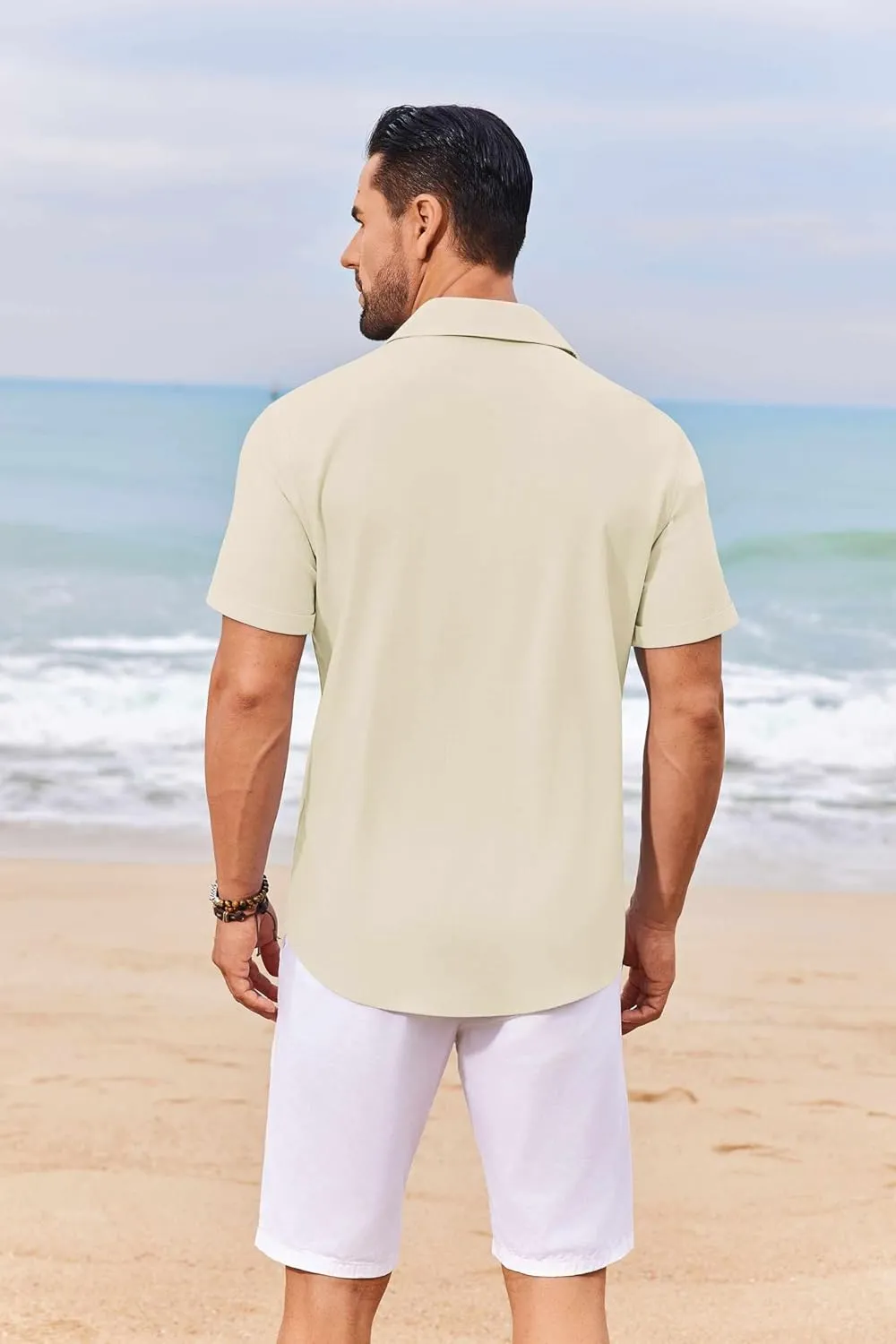 COOFANDY Mens Casual Linen Shirt Short Sleeve Button Down Shirt Summer Beach Shirts with Pocket