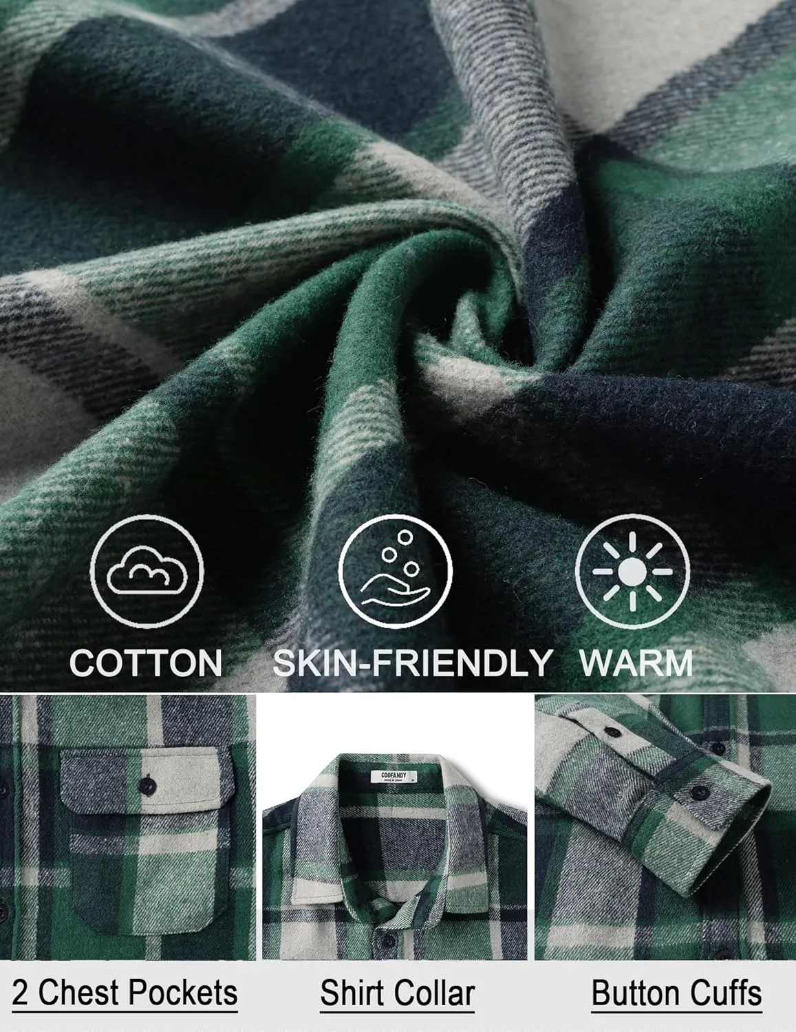 COOFANDY Mens Flannel Shirts Long Sleeve Plaid Shirt Jacket Button Down Shirt with Pockets