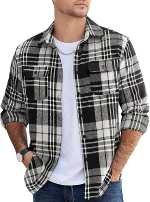 COOFANDY Mens Flannel Shirts Long Sleeve Plaid Shirt Jacket Button Down Shirt with Pockets