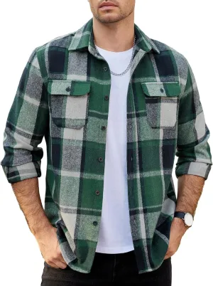 COOFANDY Mens Flannel Shirts Long Sleeve Plaid Shirt Jacket Button Down Shirt with Pockets