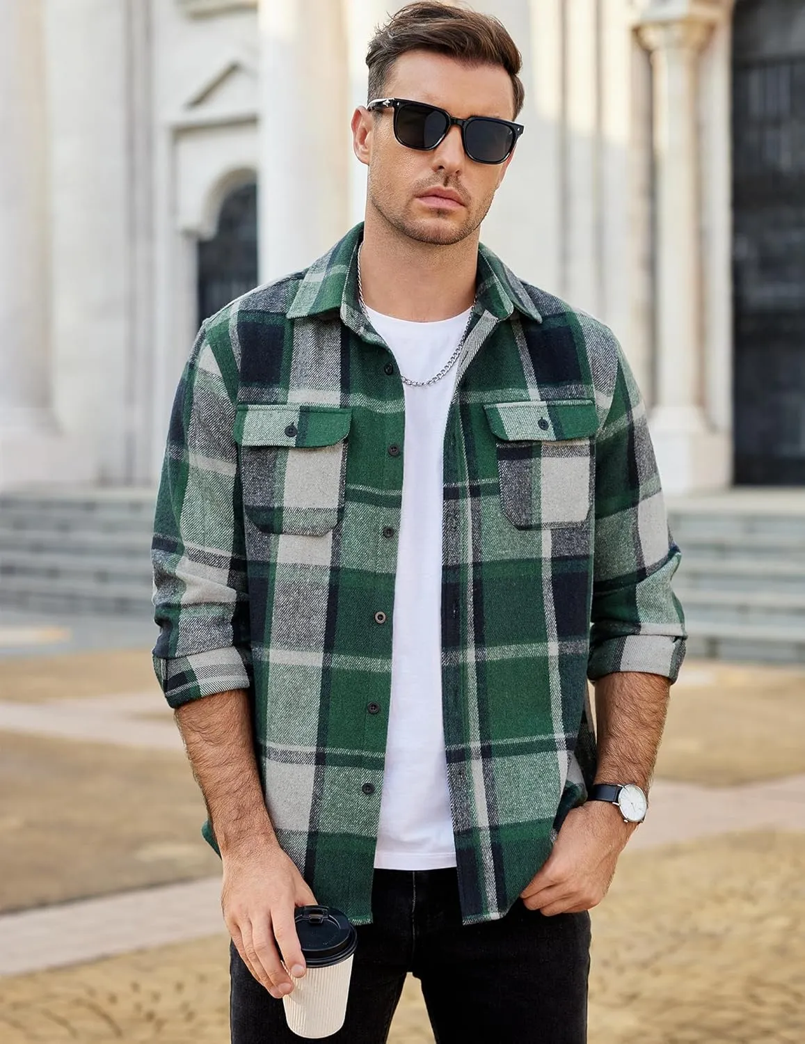 COOFANDY Mens Flannel Shirts Long Sleeve Plaid Shirt Jacket Button Down Shirt with Pockets