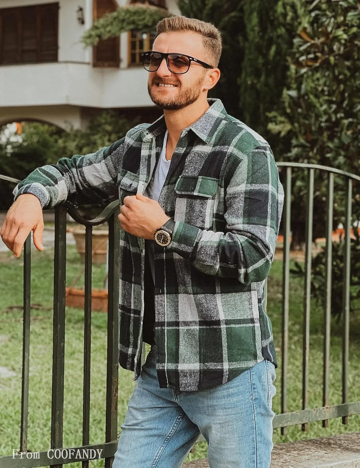 COOFANDY Mens Flannel Shirts Long Sleeve Plaid Shirt Jacket Button Down Shirt with Pockets