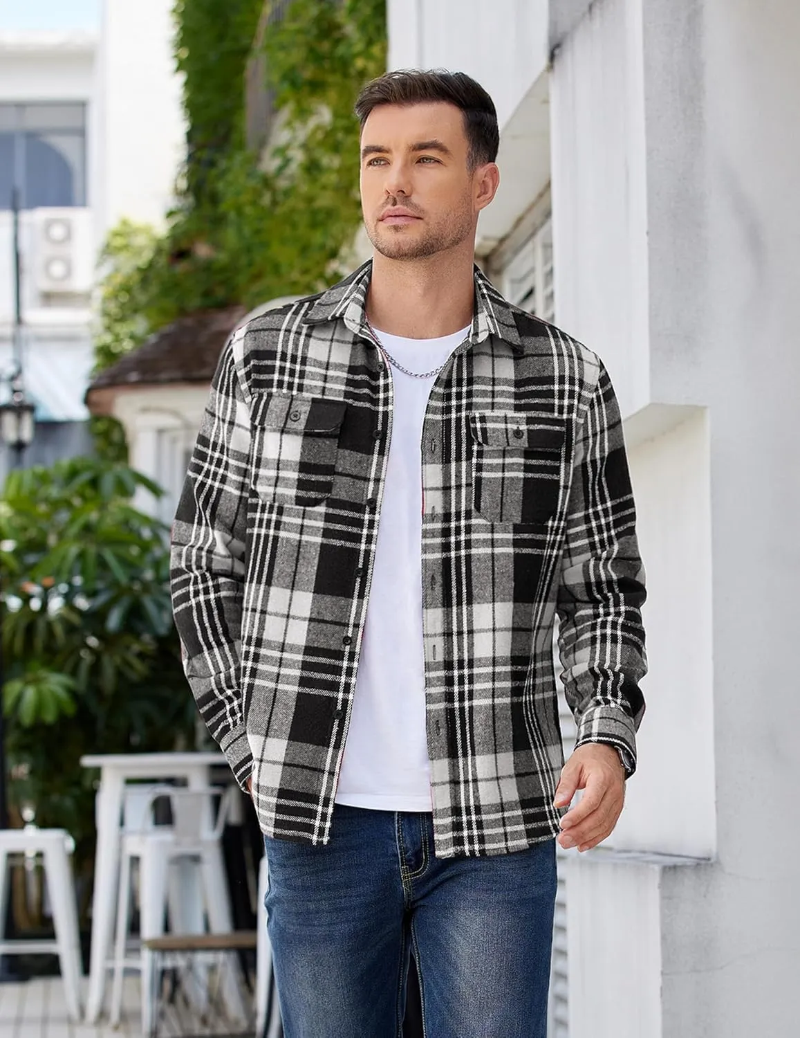 COOFANDY Mens Flannel Shirts Long Sleeve Plaid Shirt Jacket Button Down Shirt with Pockets