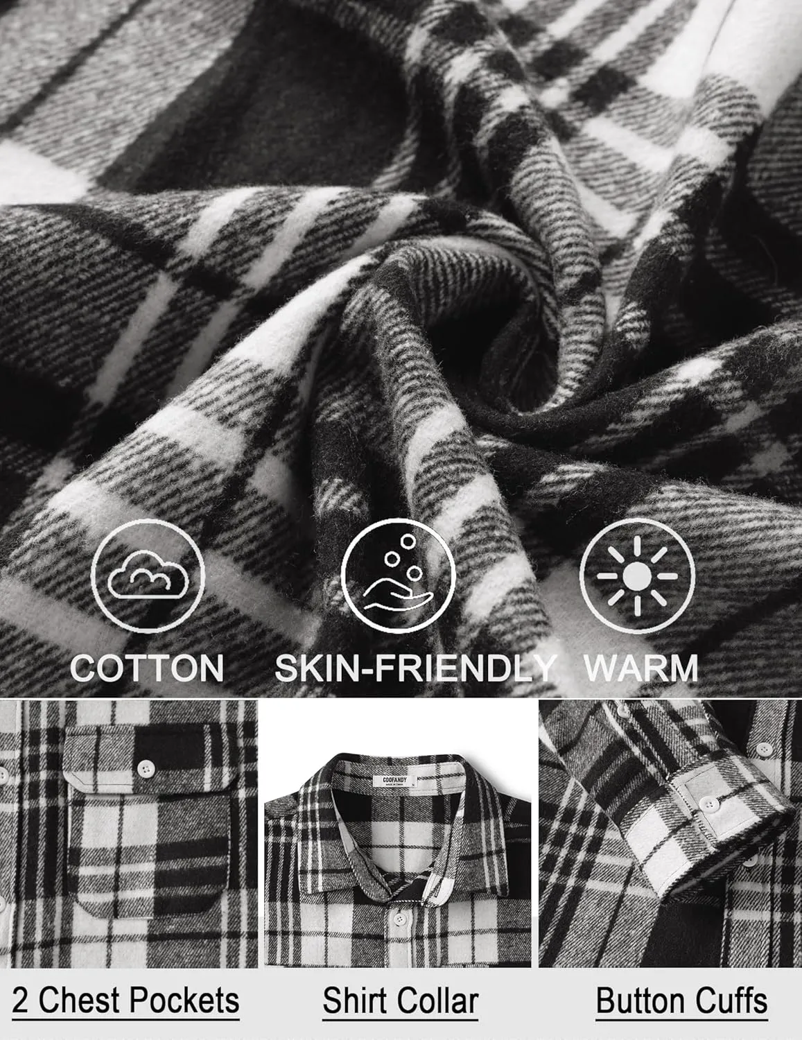 COOFANDY Mens Flannel Shirts Long Sleeve Plaid Shirt Jacket Button Down Shirt with Pockets