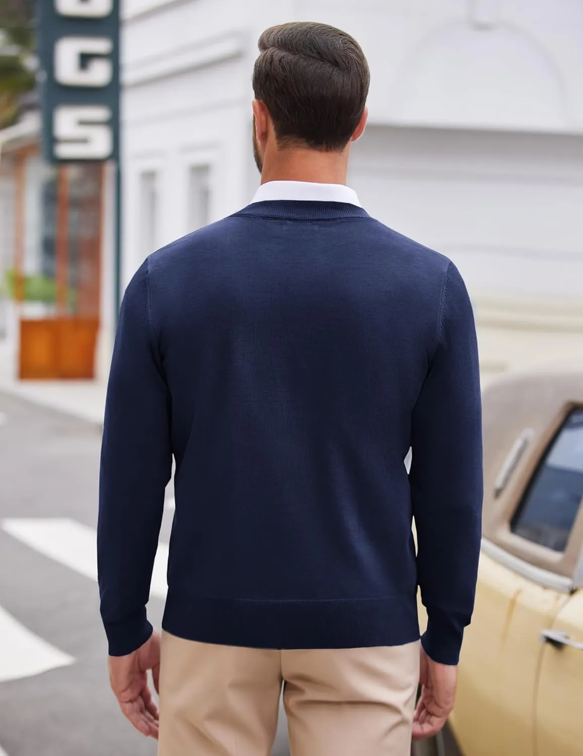 COOFANDY Mens V Neck Dress Sweater Long Sleeve Slim Fit Fashion Pullover Sweater