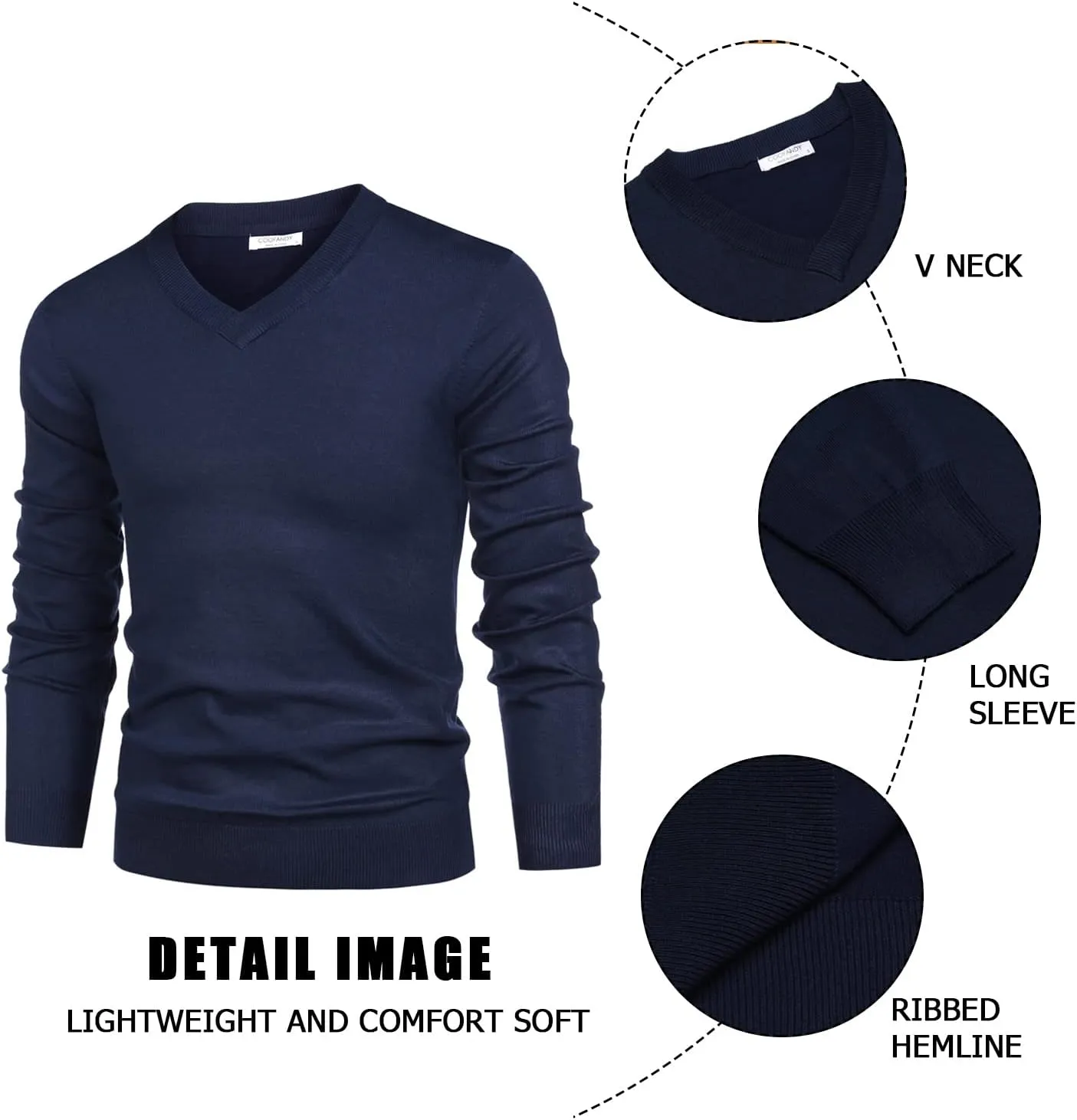COOFANDY Mens V Neck Dress Sweater Long Sleeve Slim Fit Fashion Pullover Sweater