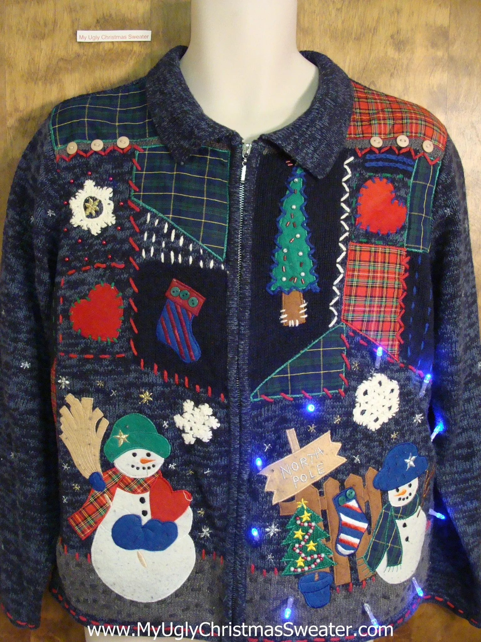 Crafty Patchwork Light Up Cheesy Christmas Sweater