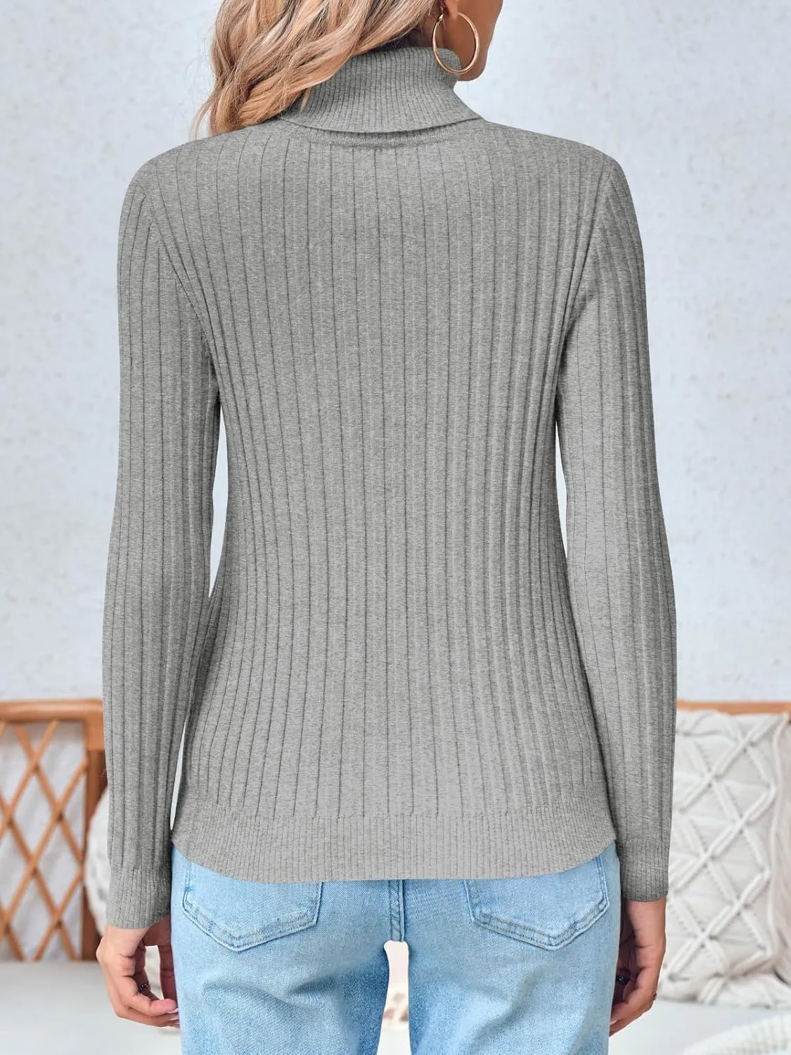 Danedvi Women's Turtleneck Ribbed Knit Pullover Sweaters Fall Long Sleeve Soft Classic Fitted Sweater Tops