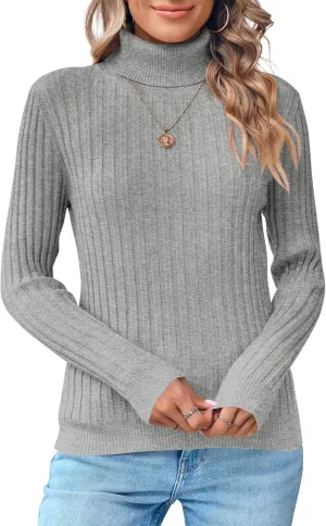 Danedvi Women's Turtleneck Ribbed Knit Pullover Sweaters Fall Long Sleeve Soft Classic Fitted Sweater Tops