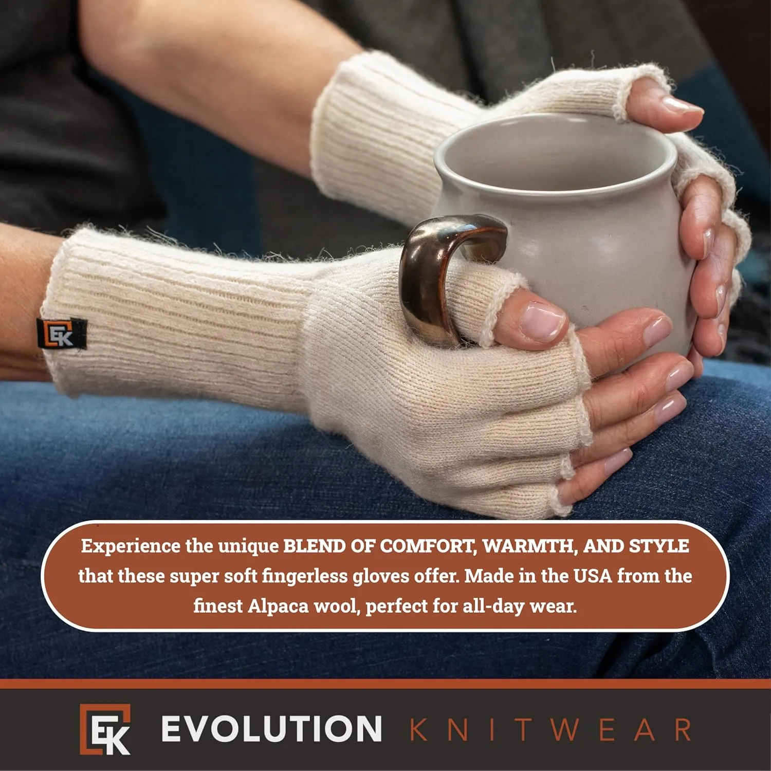 Evolution Knitwear Alpaca Knit Fingerless Gloves for Women - Super Soft Baby Alpaca - Made in the USA - Small