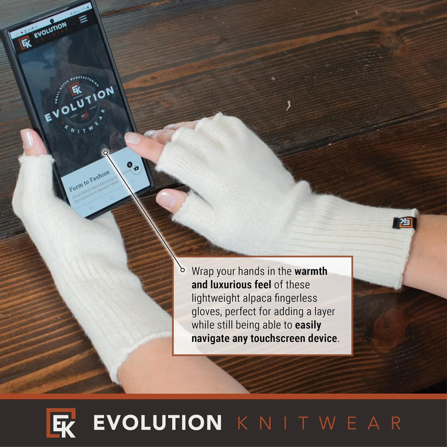 Evolution Knitwear Alpaca Knit Fingerless Gloves for Women - Super Soft Baby Alpaca - Made in the USA - Small