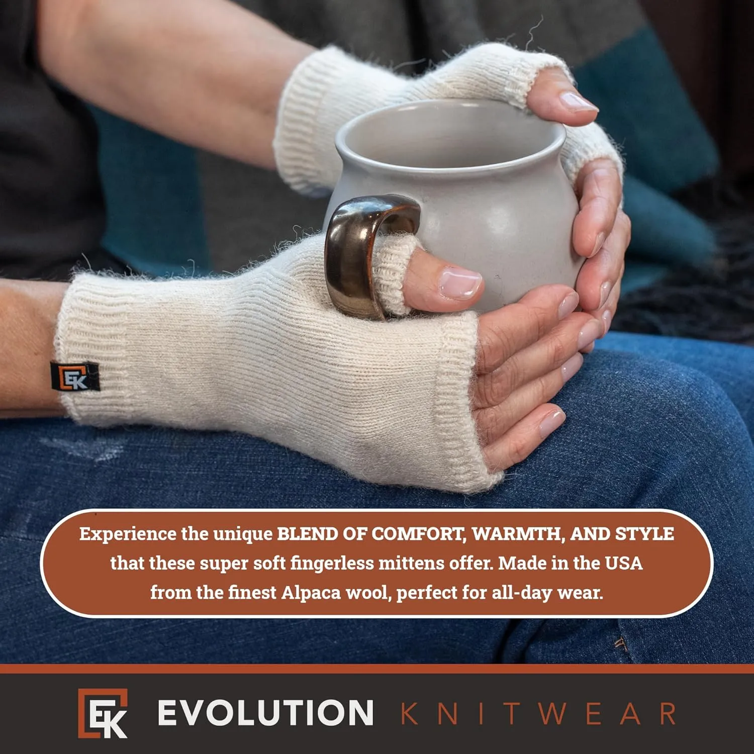 Evolution Knitwear Alpaca Knit Fingerless Mittens - Super Soft Baby Alpaca - Made in the USA - Small