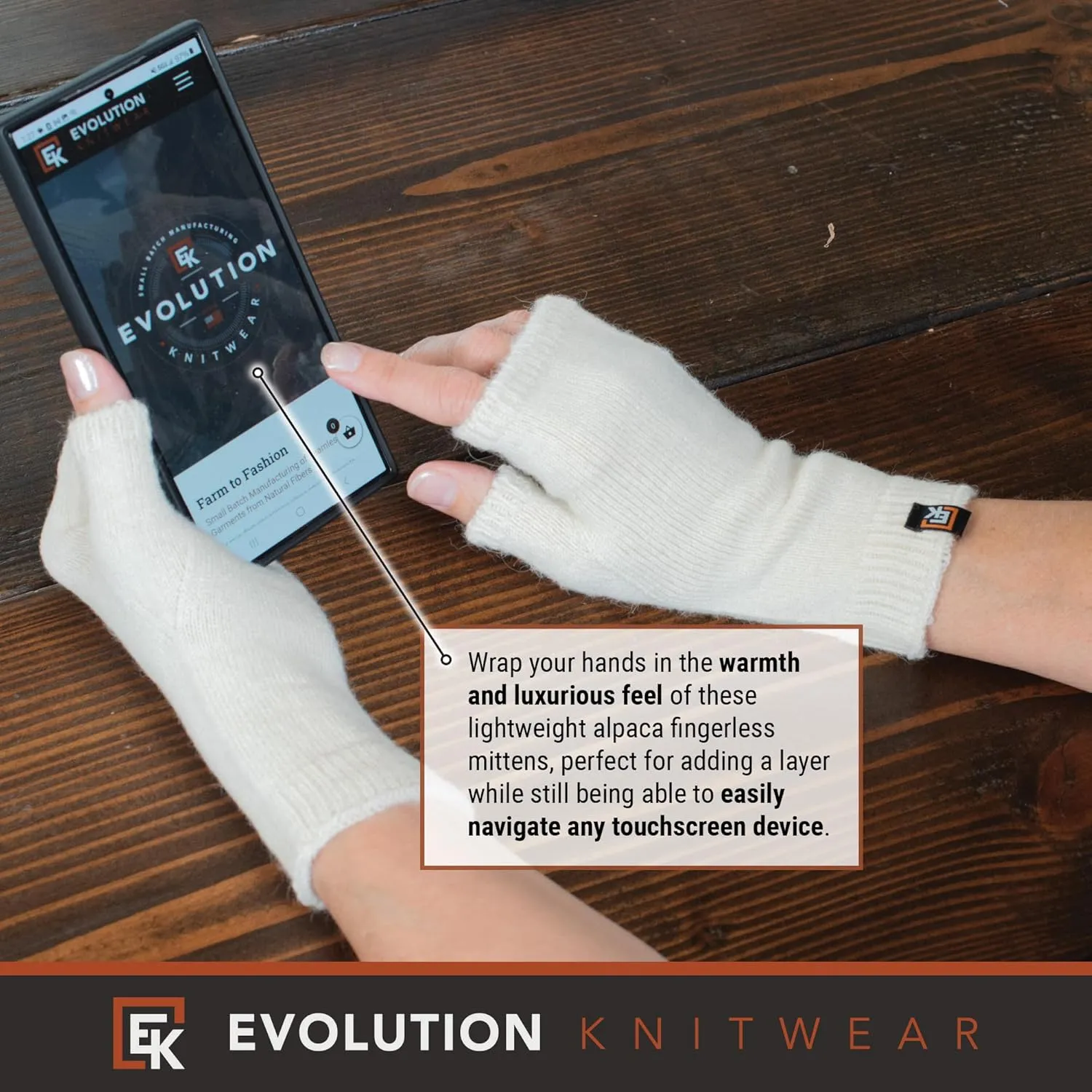 Evolution Knitwear Alpaca Knit Fingerless Mittens - Super Soft Baby Alpaca - Made in the USA - Small