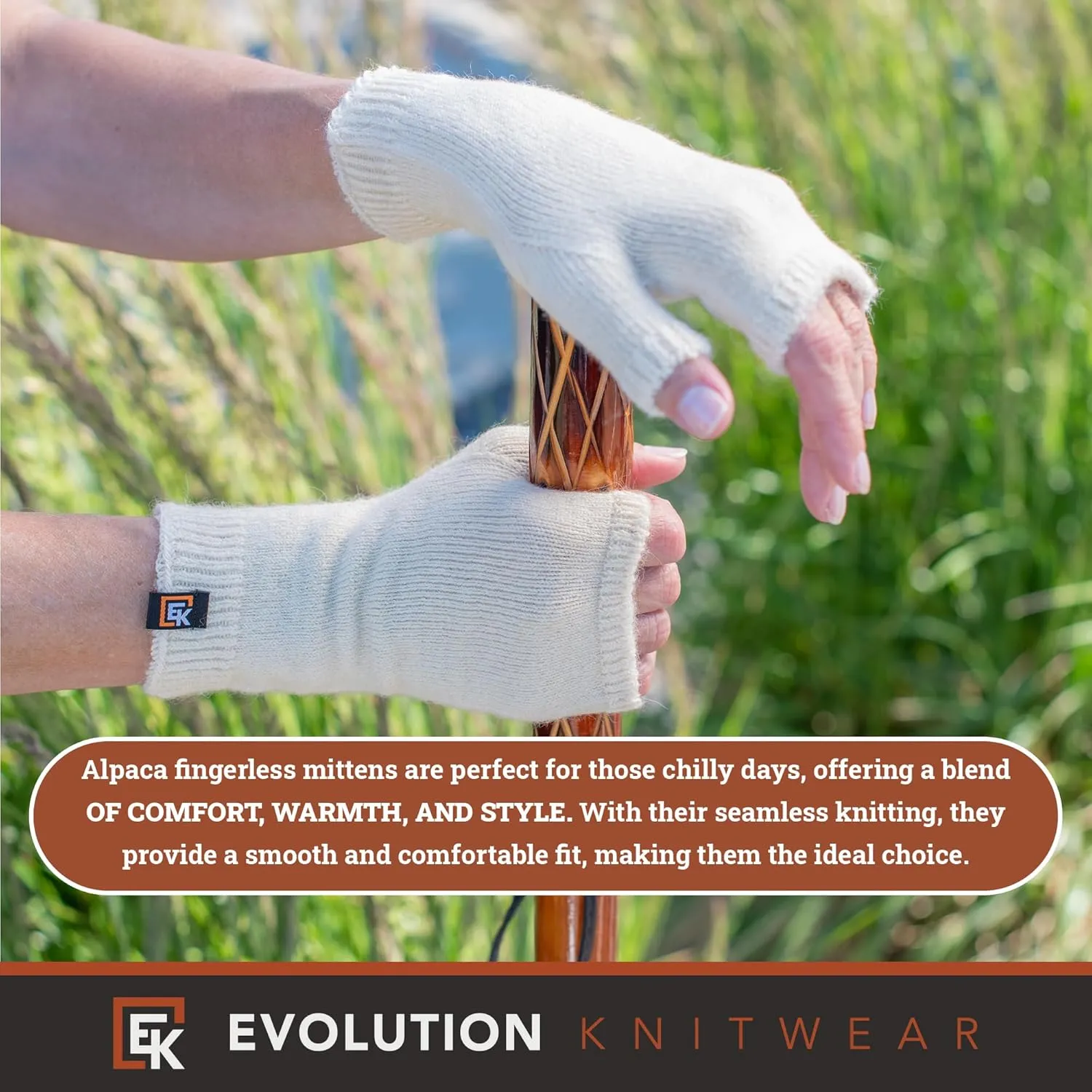 Evolution Knitwear Alpaca Knit Fingerless Mittens - Super Soft Baby Alpaca - Made in the USA - Small