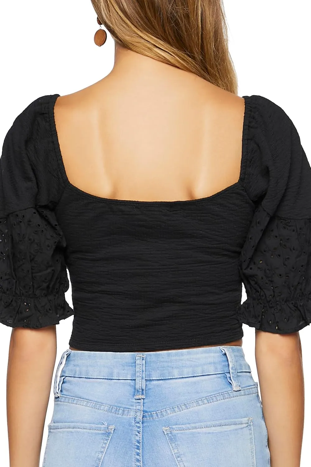 Forever 21 Women's Ruched Eyelet Crop Top