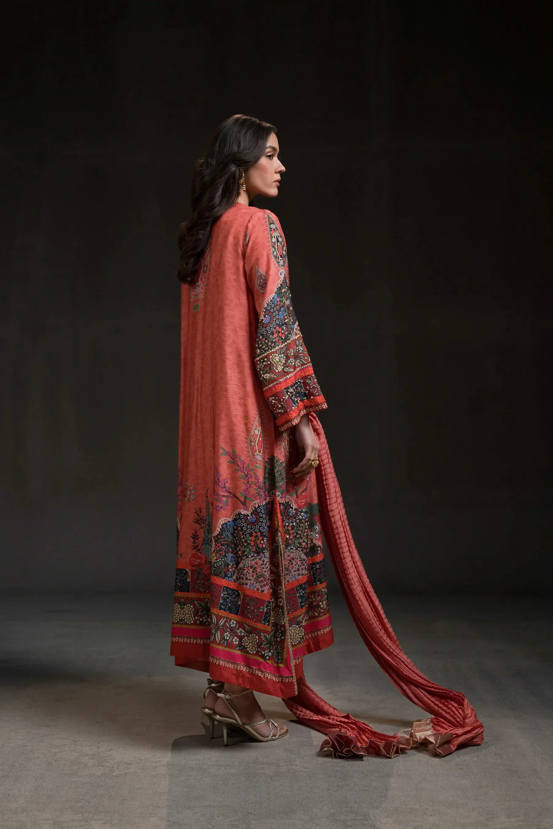 Glitz '24 - Coral Pink Long Kurta Set (D-11) (RTS)