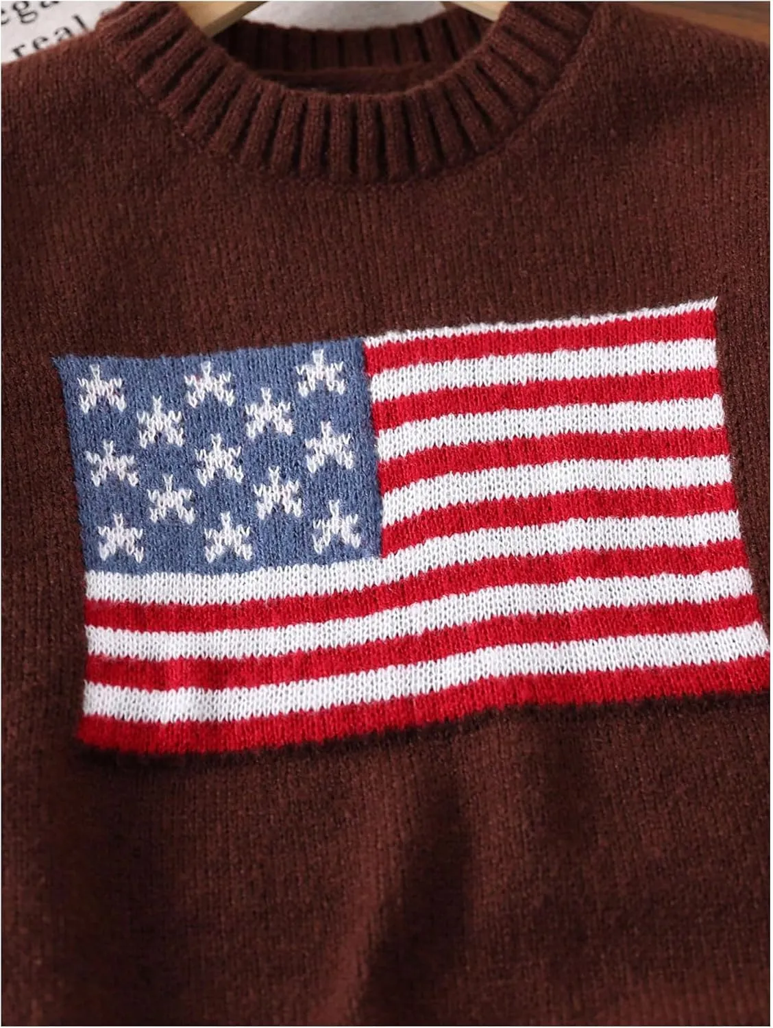 GORGLITTER Girl's American Flag Graphic Sweater Crewneck Long Sleeve Knit Pullover Tops