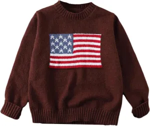 GORGLITTER Girl's American Flag Graphic Sweater Crewneck Long Sleeve Knit Pullover Tops