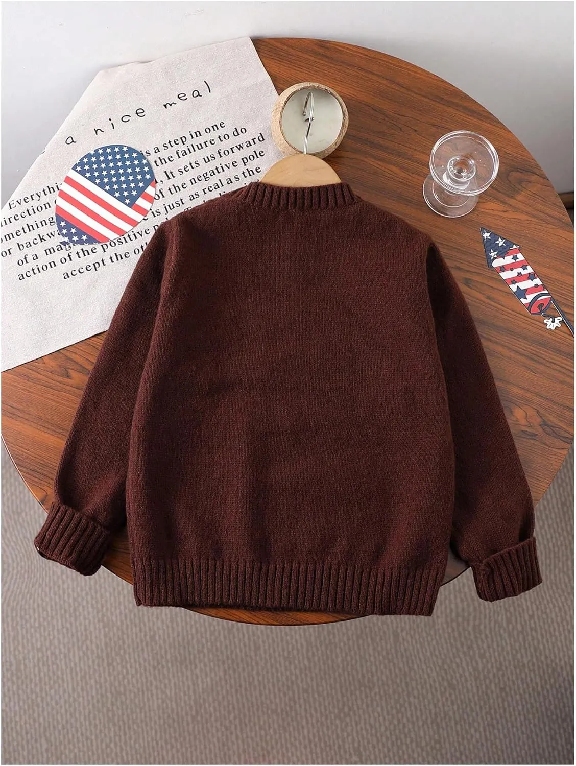 GORGLITTER Girl's American Flag Graphic Sweater Crewneck Long Sleeve Knit Pullover Tops