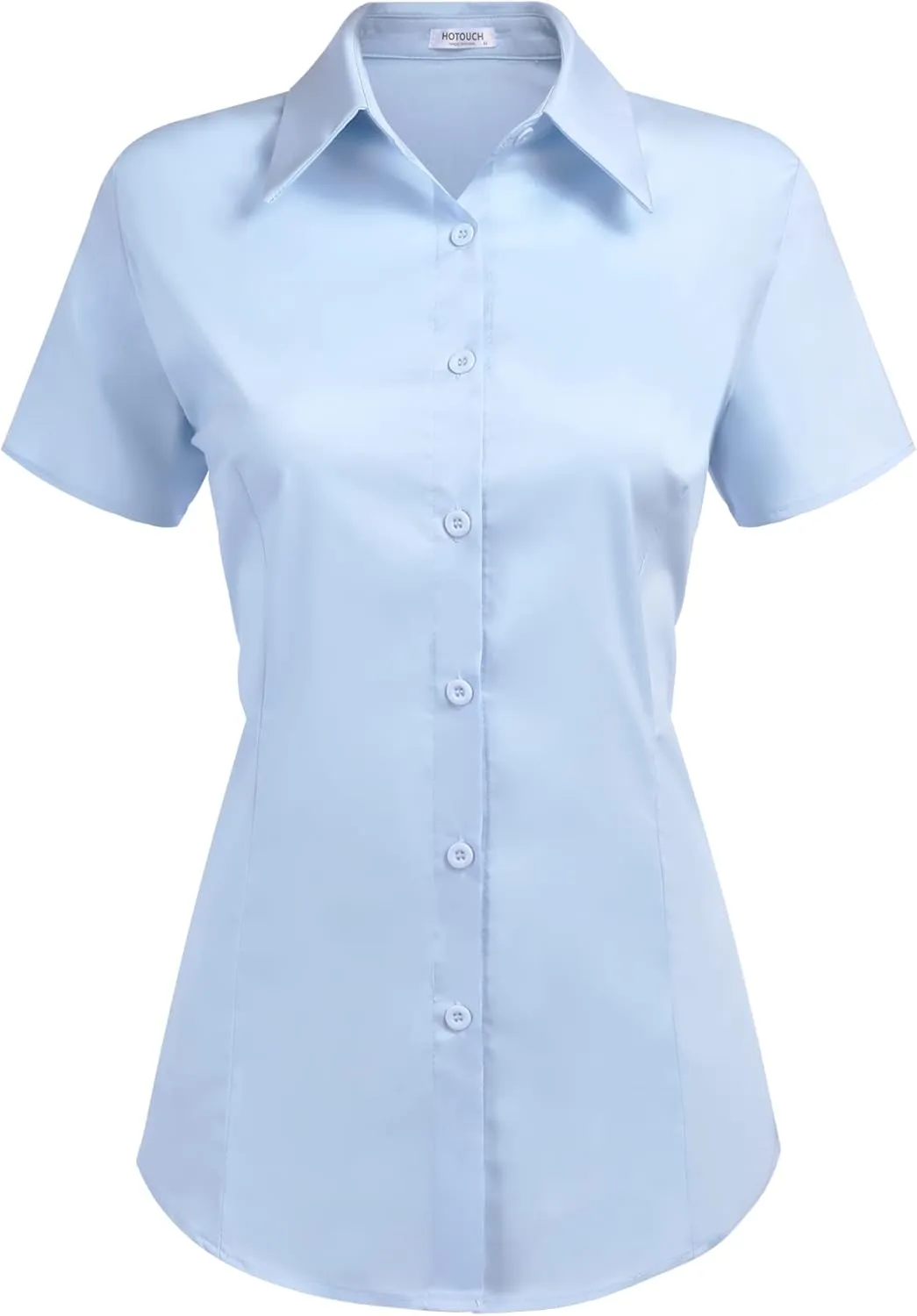 HOTOUCH Women's Basic Button Up Shirt Short Sleeve Stretchy Button Down Collared Shirts Waitress Work Shirt