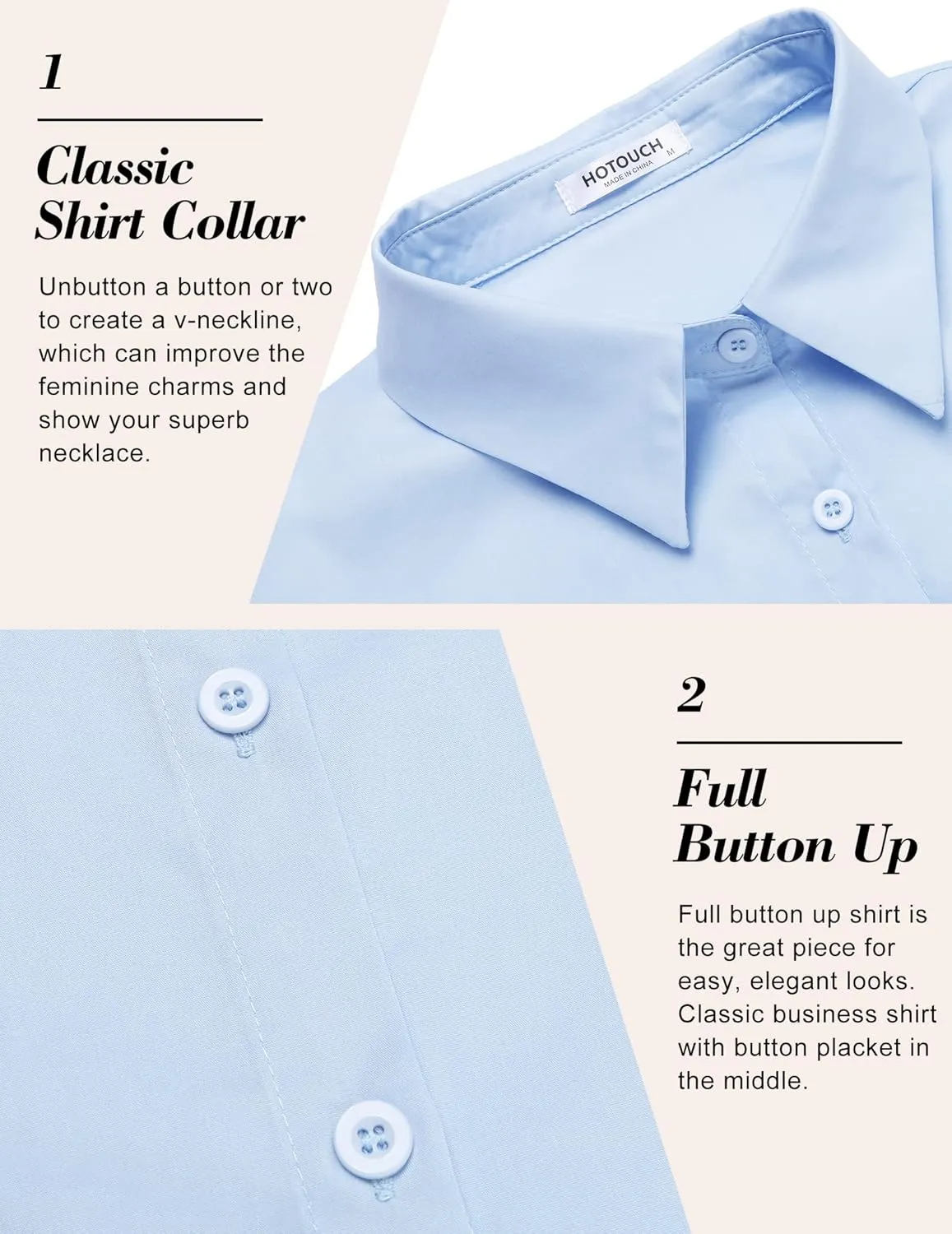 HOTOUCH Women's Basic Button Up Shirt Short Sleeve Stretchy Button Down Collared Shirts Waitress Work Shirt