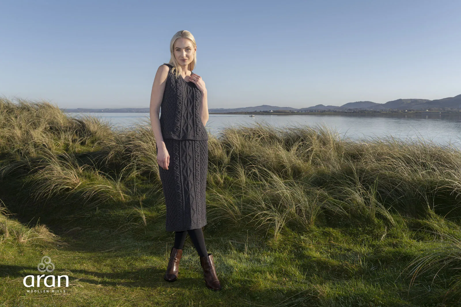 Ladies Merino Wool 3/4 Length Skirt By Aran Mills