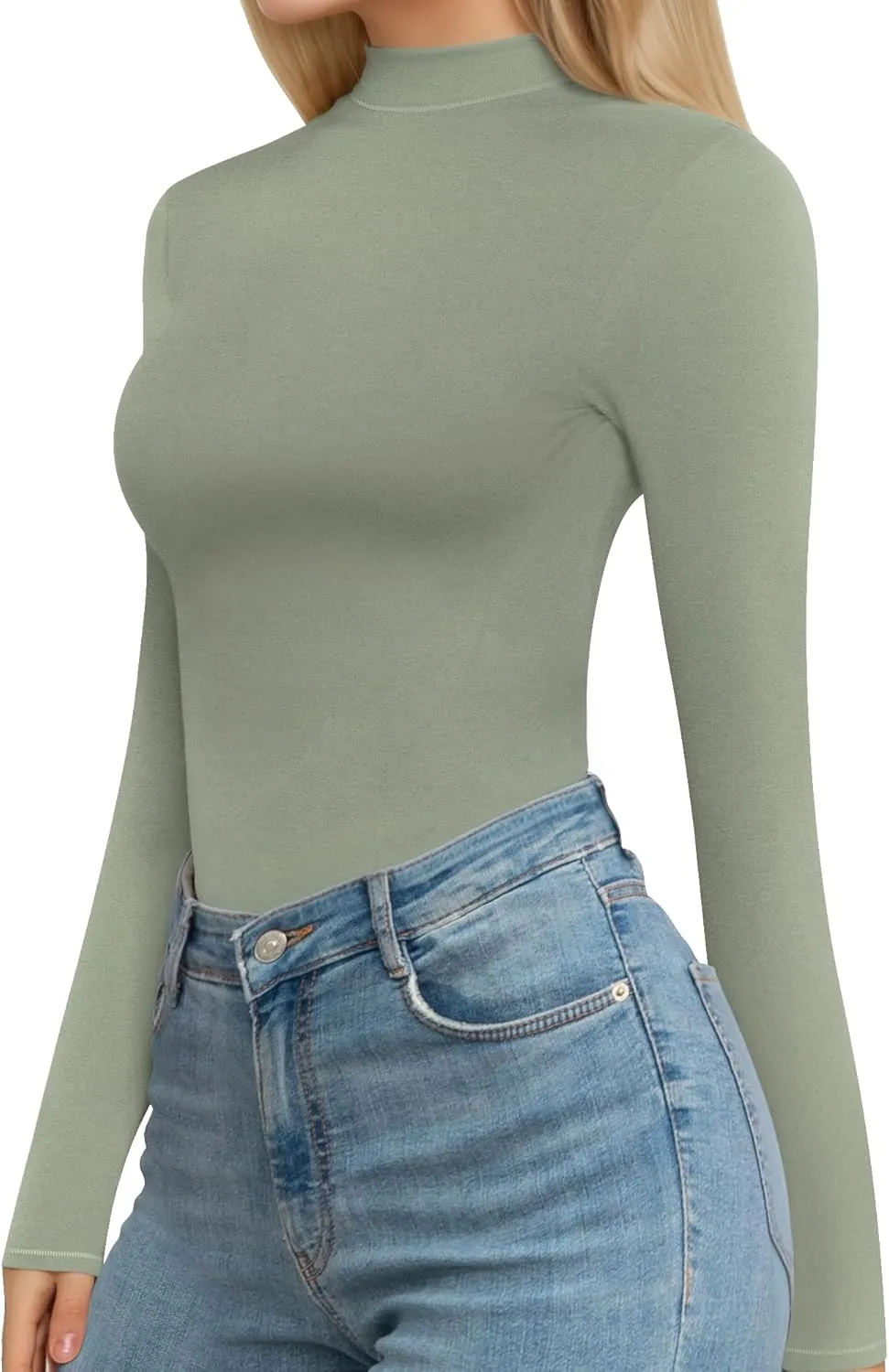 MANGOPOP Women's Turtle Neck T-Shirt Long Sleeve Thermal Underwear Top Hourglass Shaped Slim Fit Top