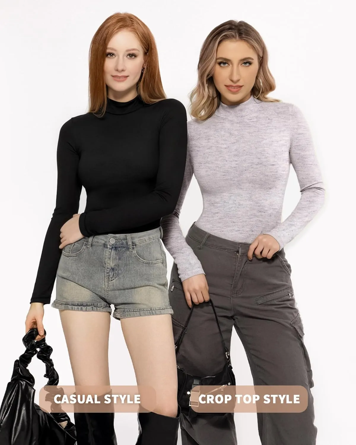 MANGOPOP Women's Turtle Neck T-Shirt Long Sleeve Thermal Underwear Top Hourglass Shaped Slim Fit Top