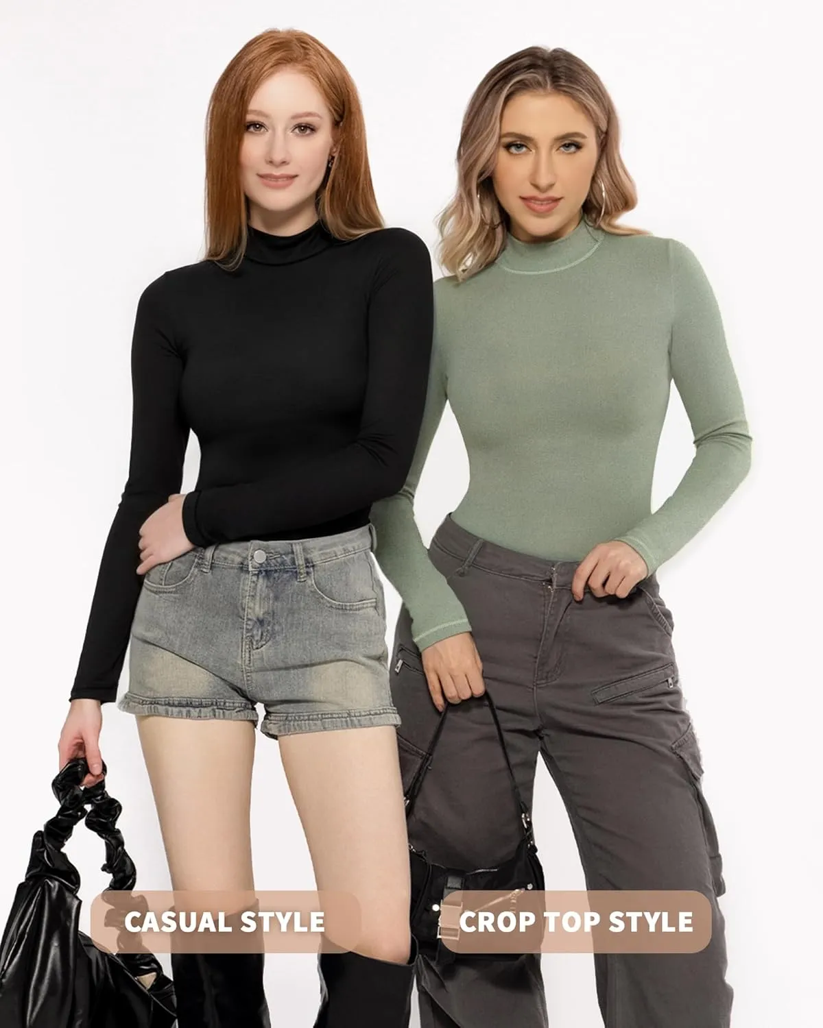 MANGOPOP Women's Turtle Neck T-Shirt Long Sleeve Thermal Underwear Top Hourglass Shaped Slim Fit Top