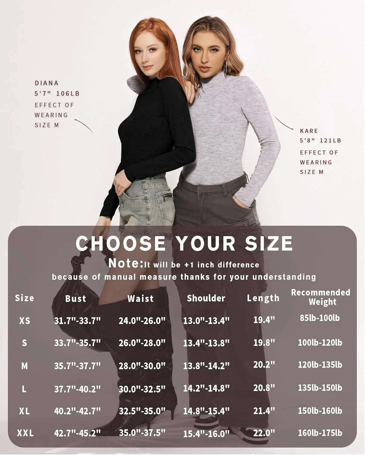 MANGOPOP Women's Turtle Neck T-Shirt Long Sleeve Thermal Underwear Top Hourglass Shaped Slim Fit Top