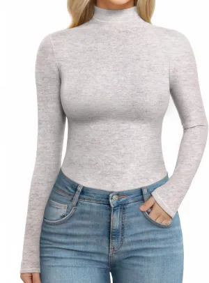 MANGOPOP Women's Turtle Neck T-Shirt Long Sleeve Thermal Underwear Top Hourglass Shaped Slim Fit Top