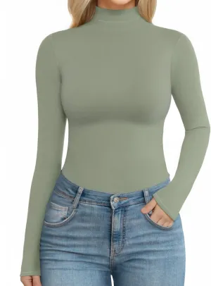 MANGOPOP Women's Turtle Neck T-Shirt Long Sleeve Thermal Underwear Top Hourglass Shaped Slim Fit Top
