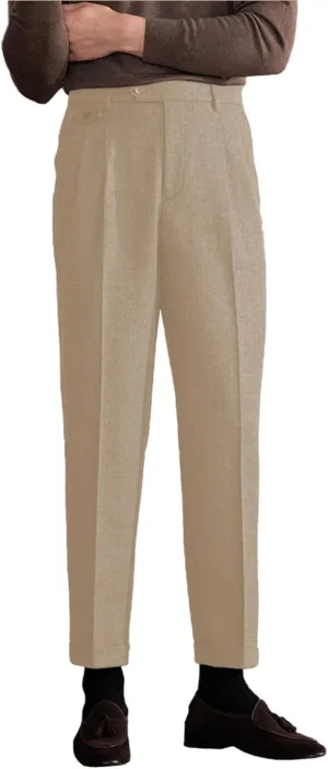Men's Suit Tweed Pants Vintage Trousers Herringbone Wool Pleat-Front Dress Suit Pants