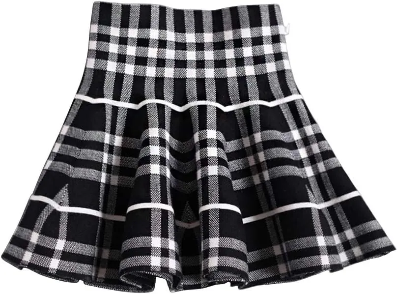 Mesinsefra Little Big Girls' High Waist Knitted Flared Pleated Skirt Casual
