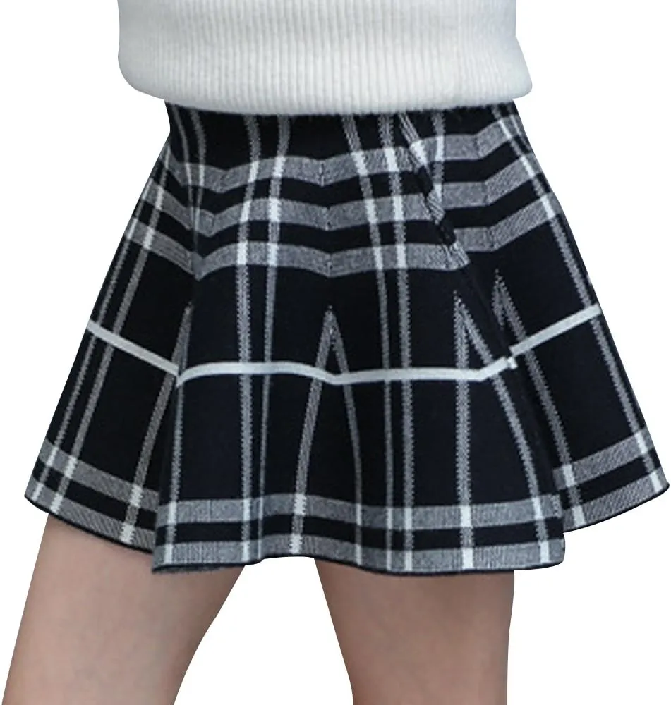 Mesinsefra Little Big Girls' High Waist Knitted Flared Pleated Skirt Casual
