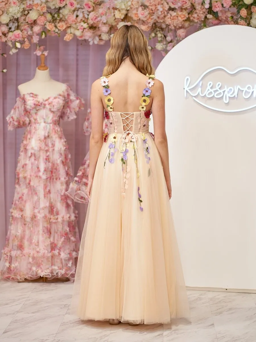 Piper | A-Line Corset Midi Prom Dress with 3D Flowers