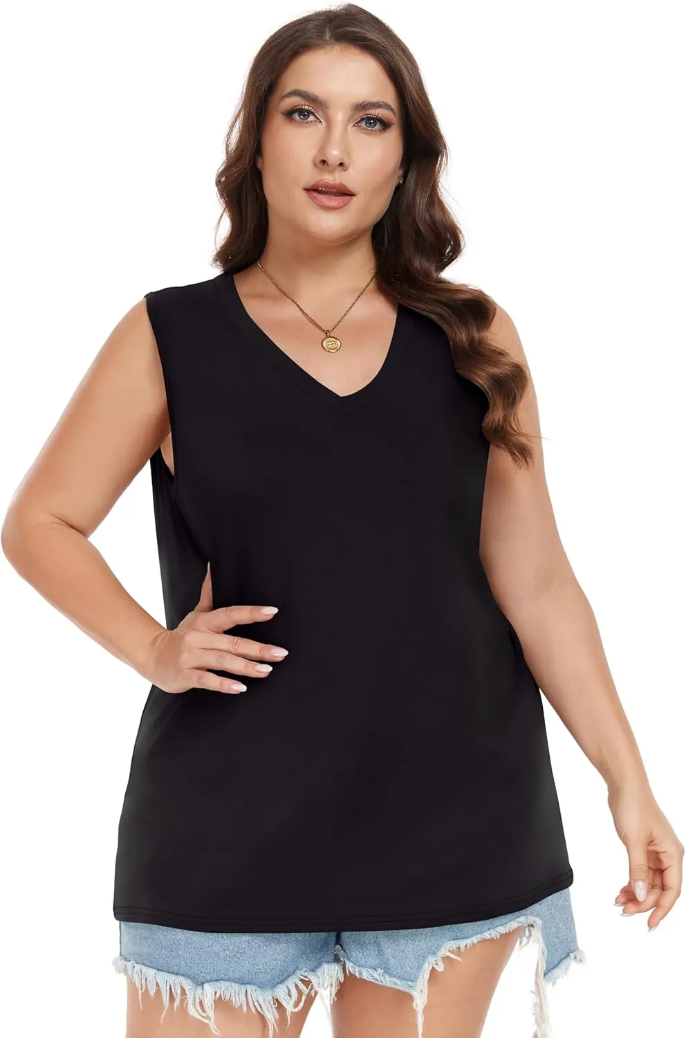 Plus Size Tanks Women Summer Top V Neck Sleeveless Top Loose Fit Tee Workout Shirts