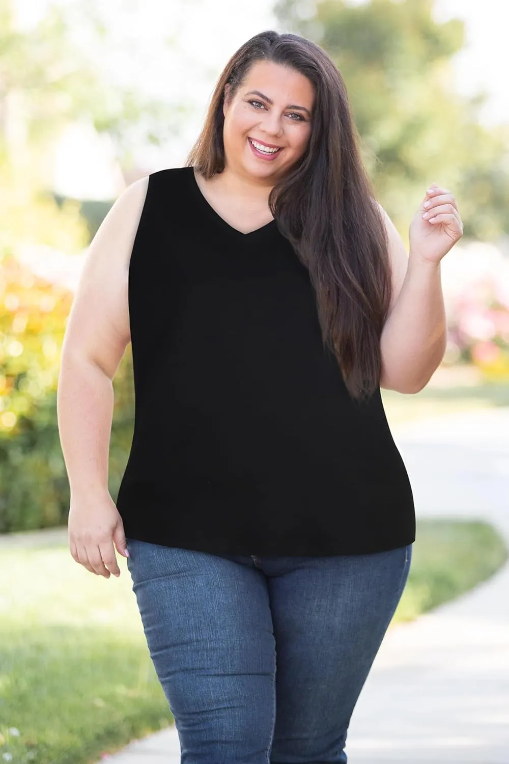 Plus Size Tanks Women Summer Top V Neck Sleeveless Top Loose Fit Tee Workout Shirts