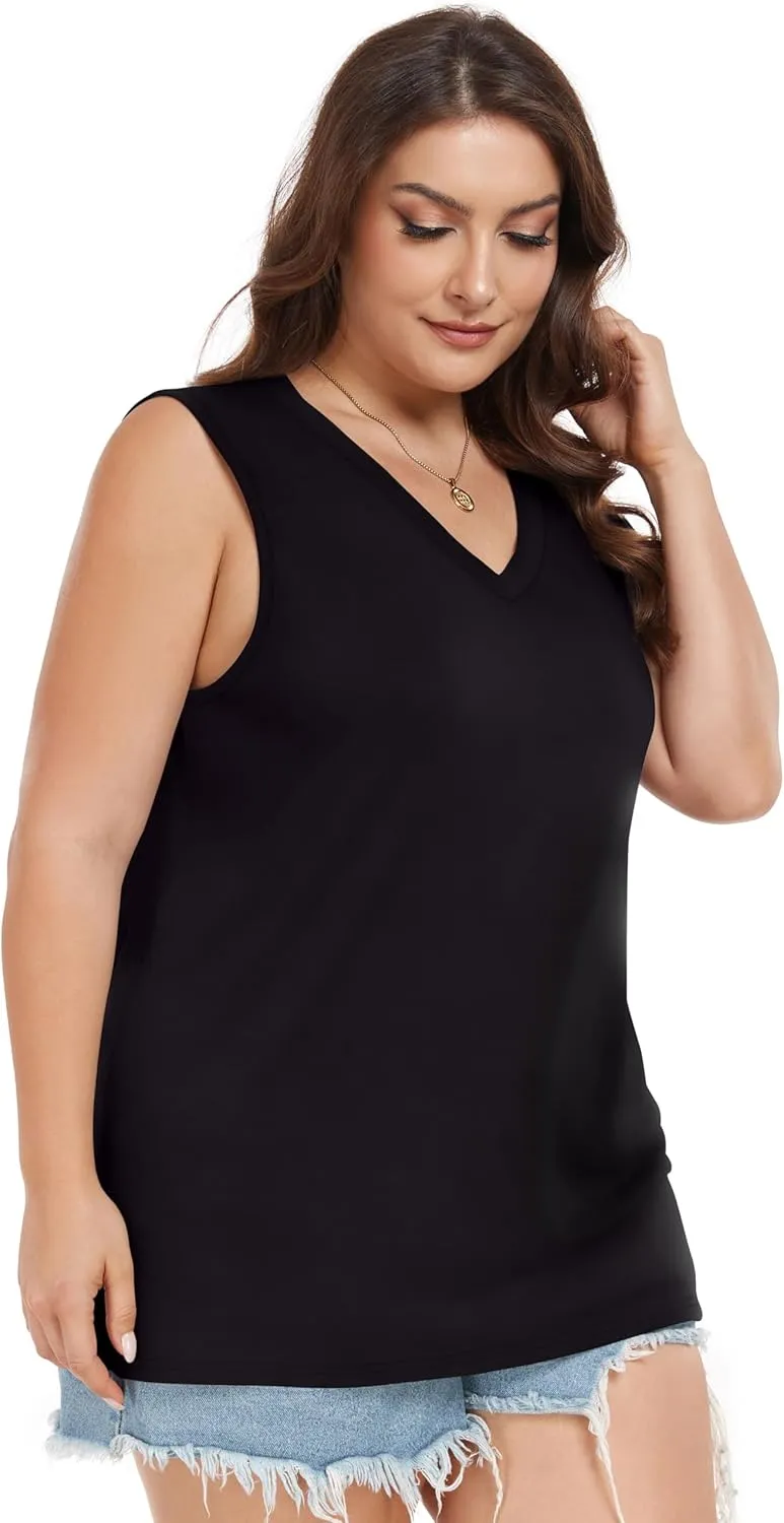 Plus Size Tanks Women Summer Top V Neck Sleeveless Top Loose Fit Tee Workout Shirts